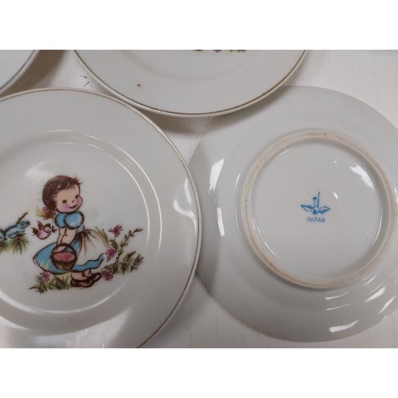 Children's China Tea Set 17pcs Made in Japan Girl and Blue Bird Damaged Cup - Picture 4 of 9